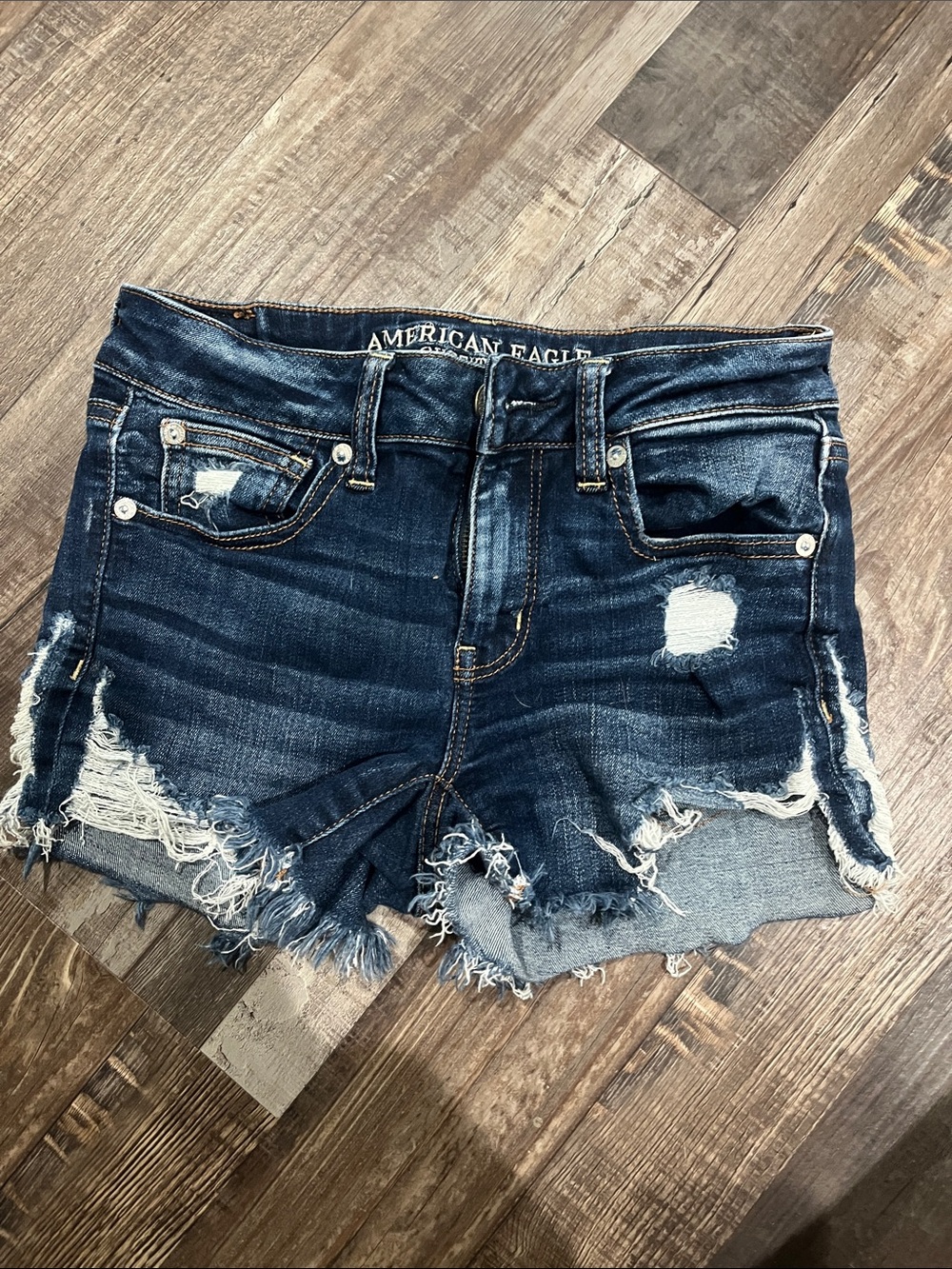 American Eagle Outfitters Distressed Dark Blue Denim Cutoff Shorts